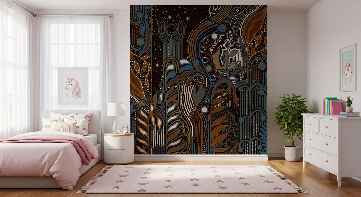 Starlit Botanical Rhythm Wall Mural