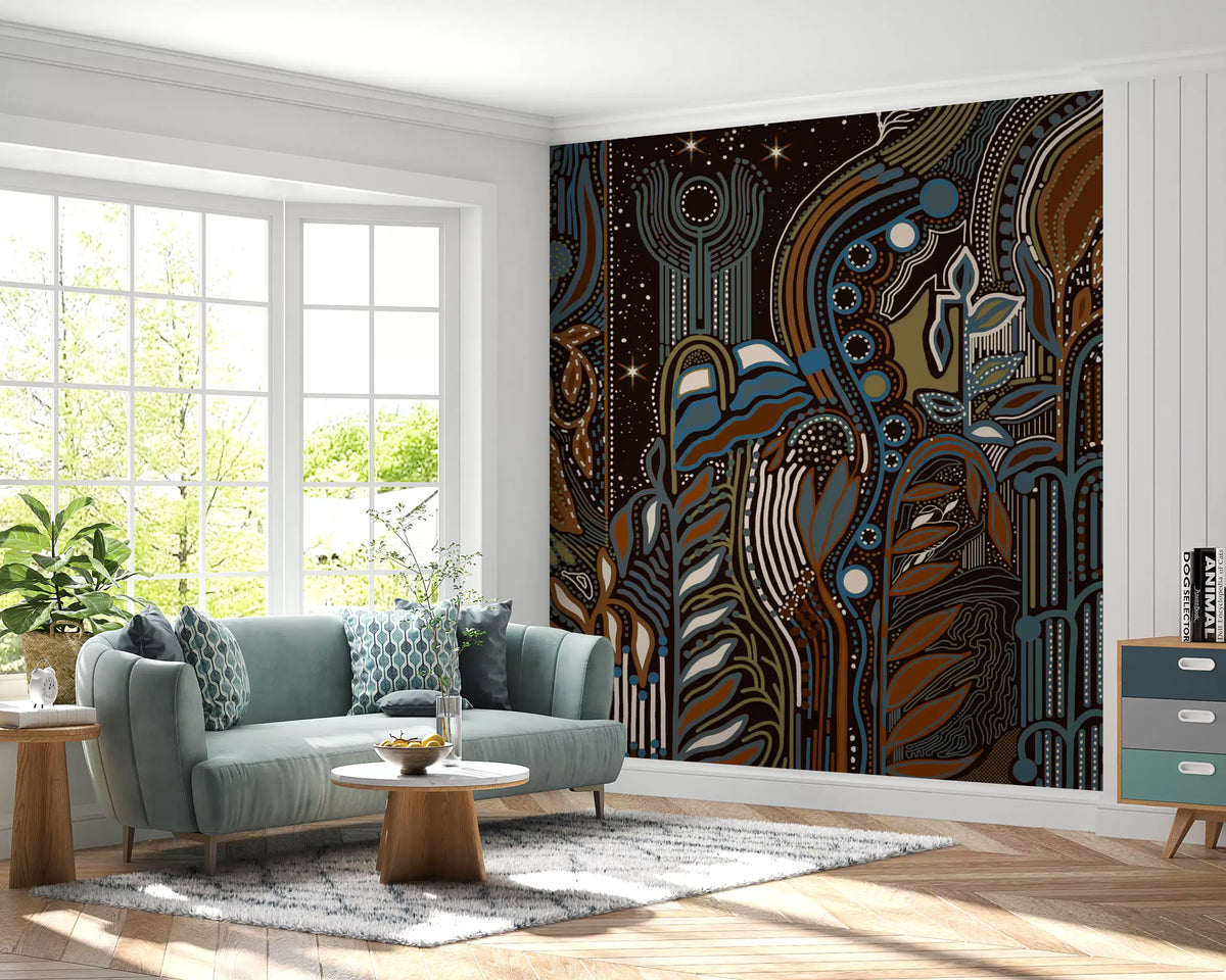 Starlit Botanical Rhythm Wall Mural
