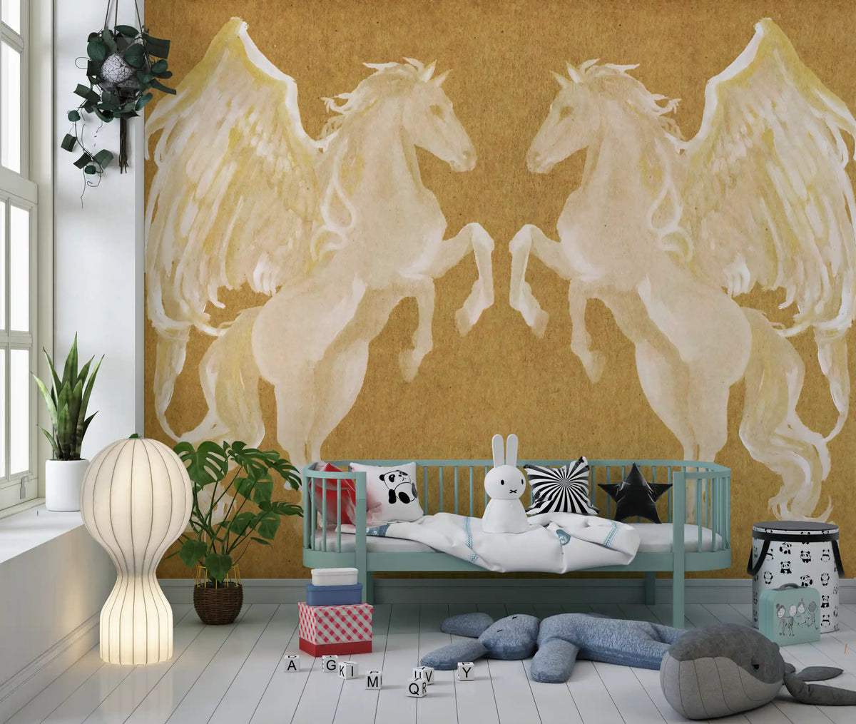 Rustic Mythological Pegasus Pattern Wall Mural
