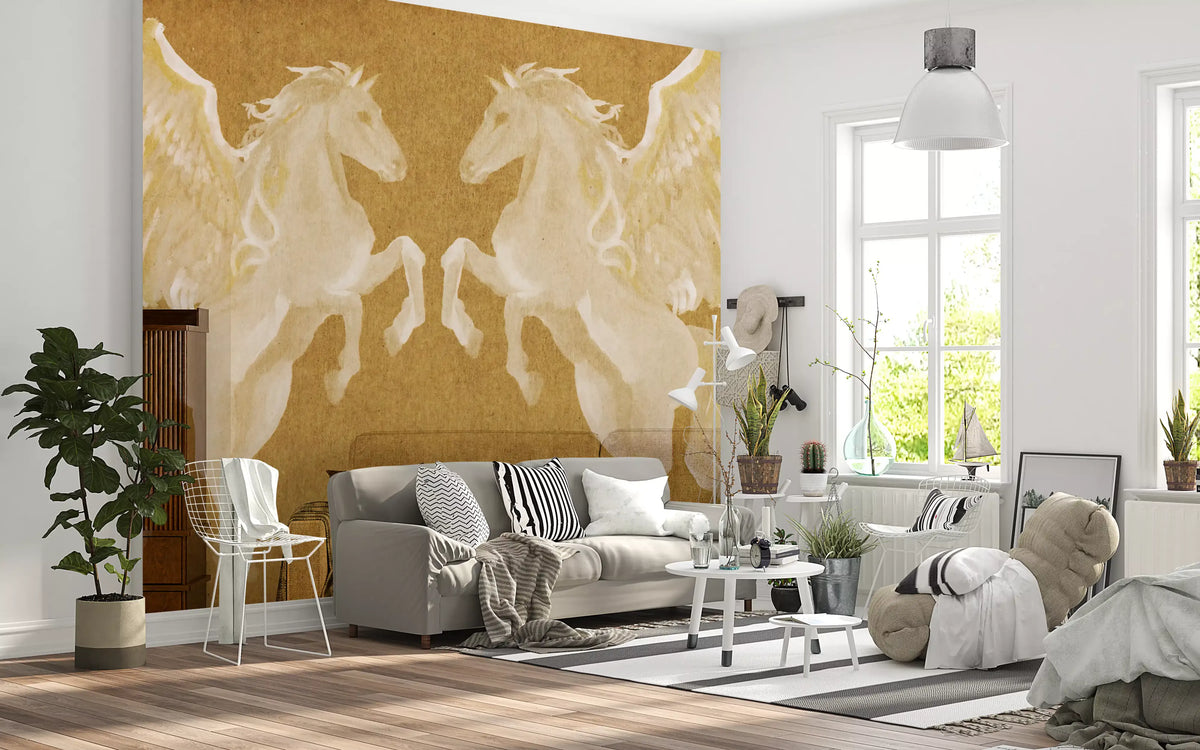 Rustic Mythological Pegasus Pattern Wall Mural