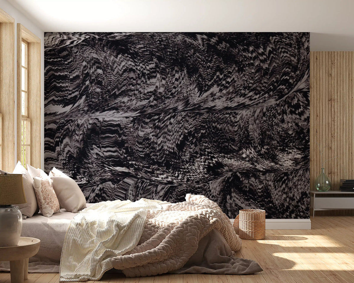 Rhythmic Grayscale Ripple Flow Wall Mural