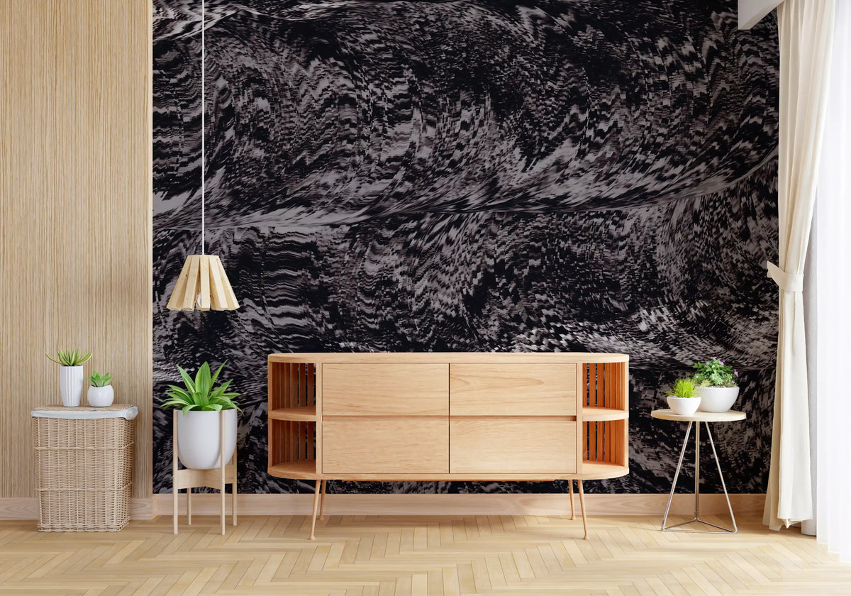 Rhythmic Grayscale Ripple Flow Wall Mural