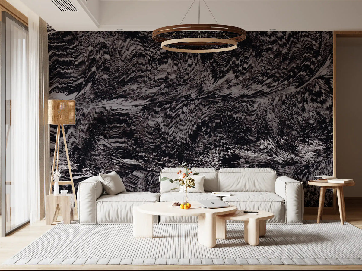 Rhythmic Grayscale Ripple Flow Wall Mural