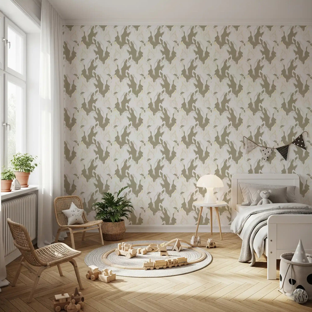 Ethereal Winged Stallions in Soft Sepia Wallpaper⁠