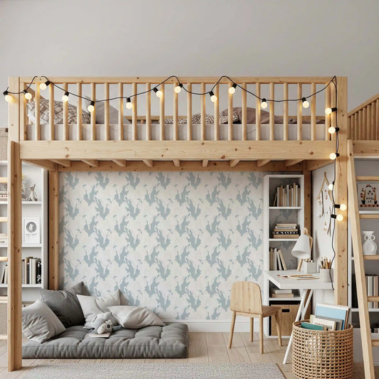 Ethereal Winged Horses on Soft Blue Wallpaper⁠