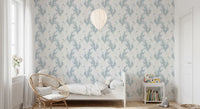 Ethereal Winged Horses on Soft Blue Wallpaper⁠