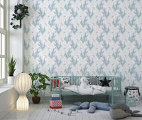 Ethereal Winged Horses on Soft Blue Wallpaper⁠