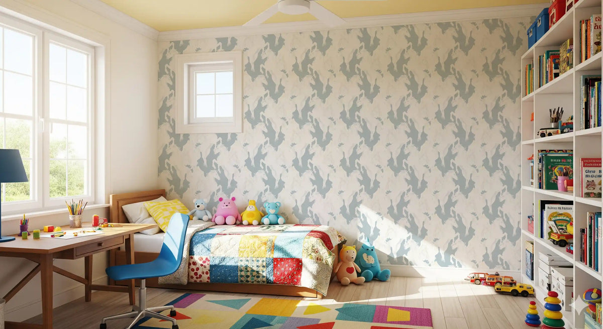 Ethereal Winged Horses on Soft Blue Wallpaper⁠