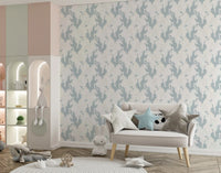 Ethereal Winged Horses on Soft Blue Wallpaper⁠