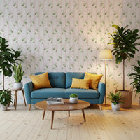 Soft Clover and Pastel Stripe Botanical Print Wallpaper⁠