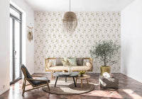 Soft Clover and Pastel Stripe Botanical Print Wallpaper⁠