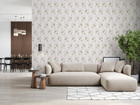 Soft Clover and Pastel Stripe Botanical Print Wallpaper⁠
