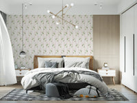 Soft Clover and Pastel Stripe Botanical Print Wallpaper⁠