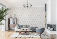 Soft Clover and Pastel Stripe Botanical Print Wallpaper⁠