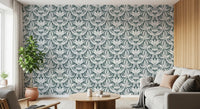 Abstract Teal Foliage Motif Wallpaper⁠