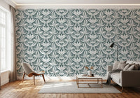 Abstract Teal Foliage Motif Wallpaper⁠