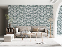 Abstract Teal Foliage Motif Wallpaper⁠