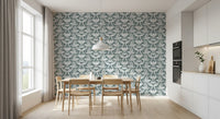 Abstract Teal Foliage Motif Wallpaper⁠