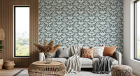 Abstract Teal Foliage Motif Wallpaper⁠
