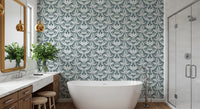 Abstract Teal Foliage Motif Wallpaper⁠