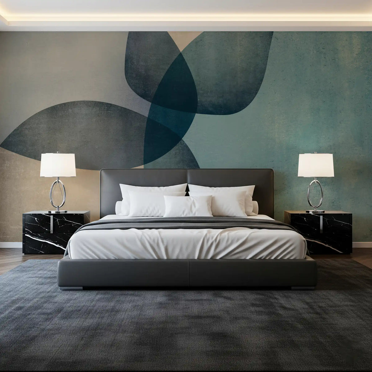Organic Shapes Dusty Teal Wall Mural