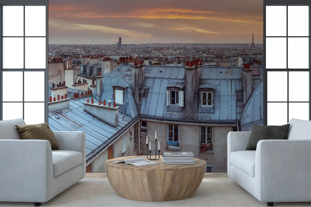 Twilight Over The Zinc Roofs of Paris Wall Mural