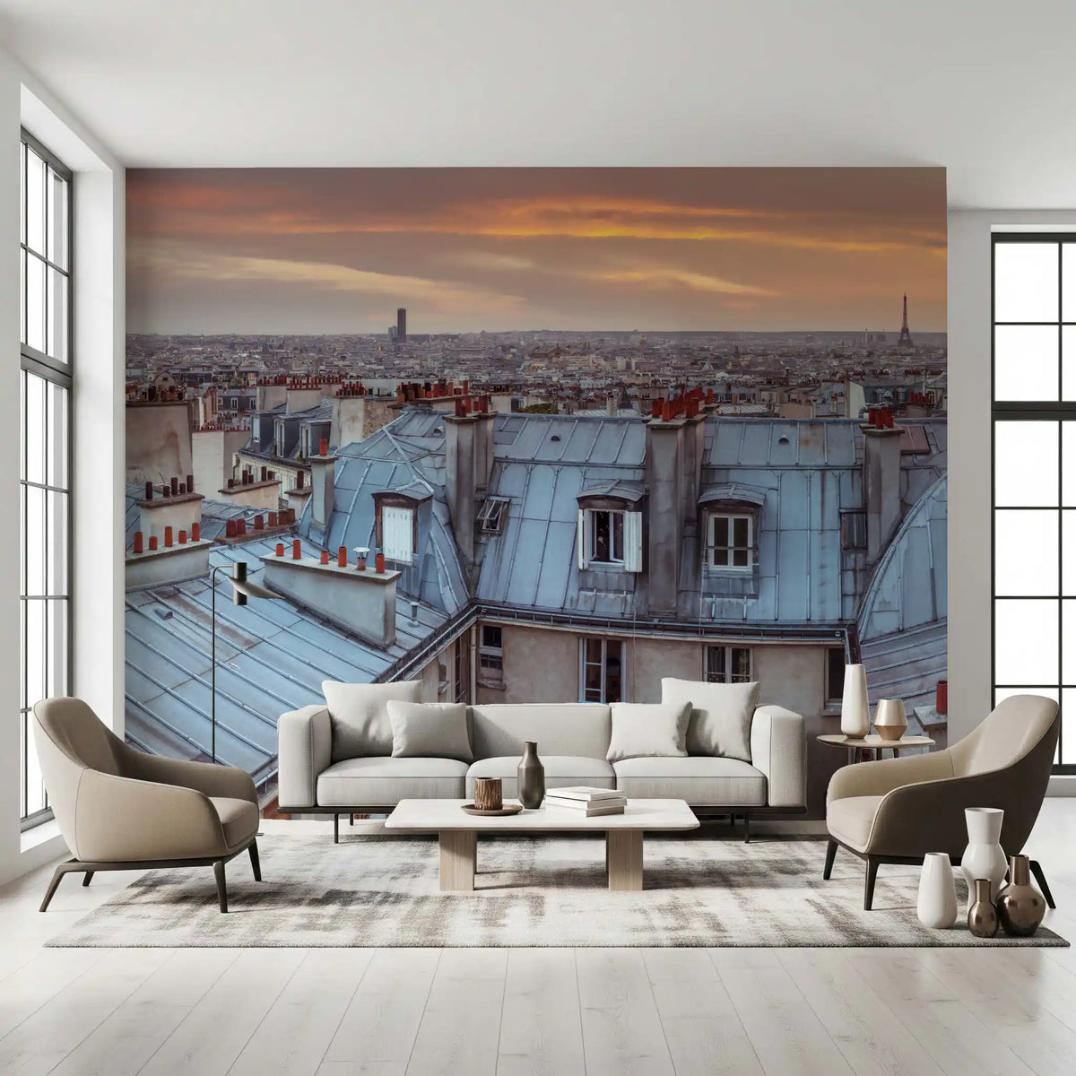 Twilight Over The Zinc Roofs of Paris Wall Mural