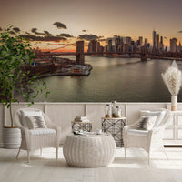Golden Hour Brooklyn Bridge Skyline Wall Mural