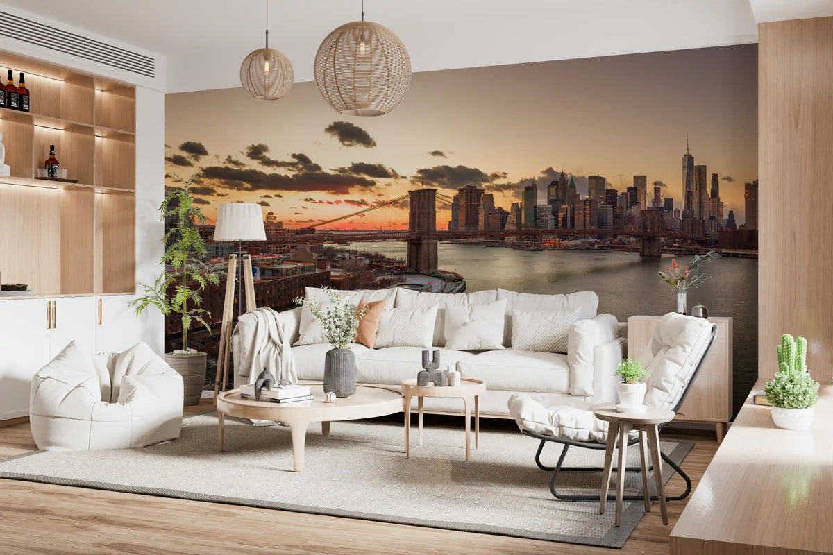 Golden Hour Brooklyn Bridge Skyline Wall Mural