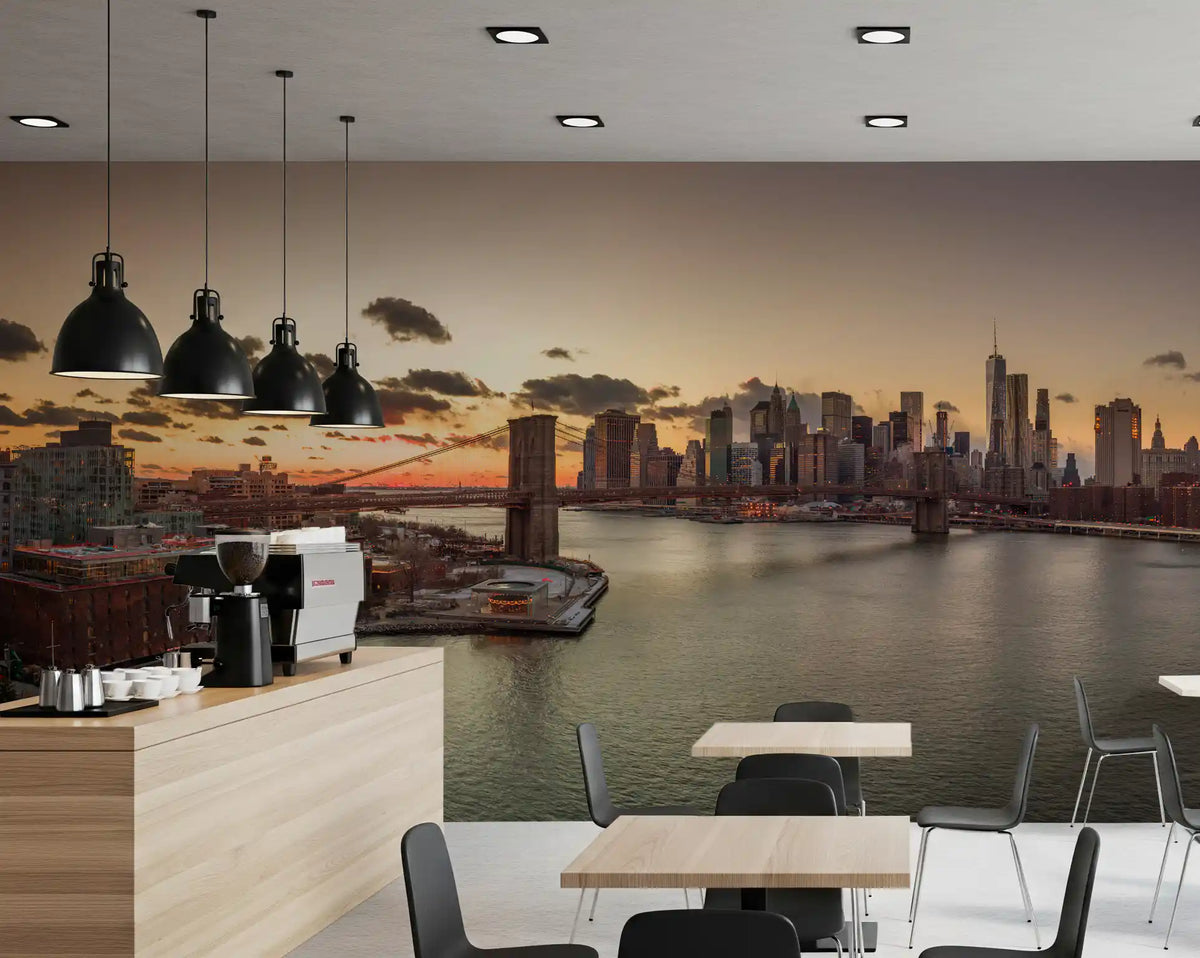 Golden Hour Brooklyn Bridge Skyline Wall Mural