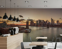 Golden Hour Brooklyn Bridge Skyline Wall Mural