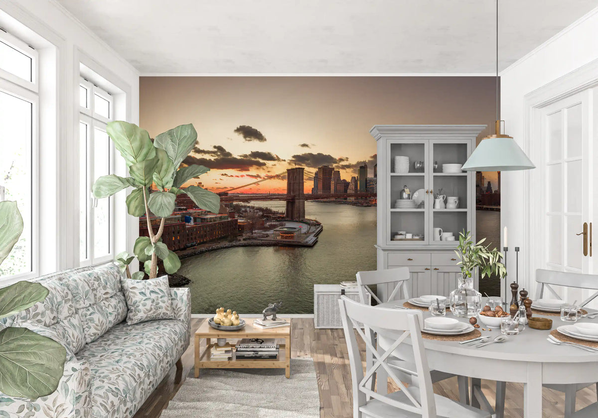 Golden Hour Brooklyn Bridge Skyline Wall Mural
