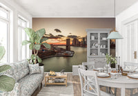 Golden Hour Brooklyn Bridge Skyline Wall Mural