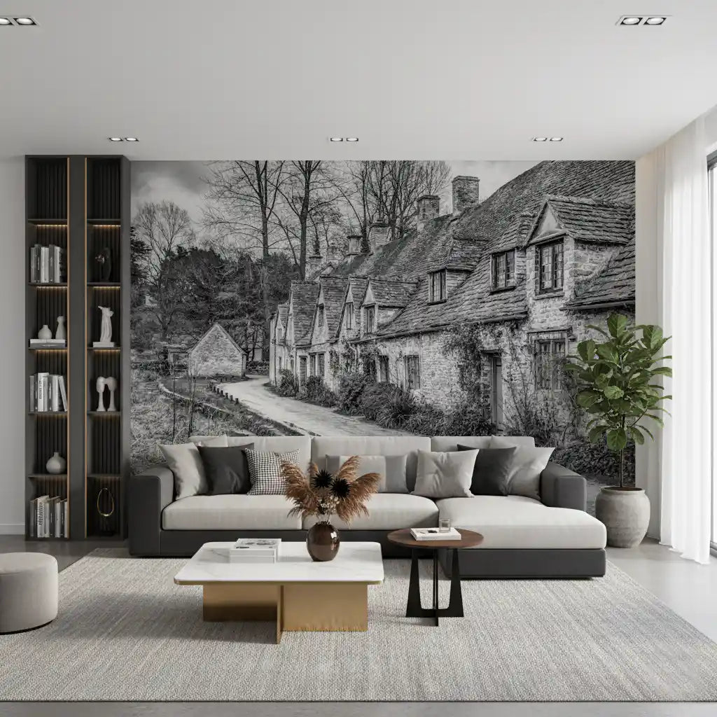 Old World Stone Village Architecture Wall Mural