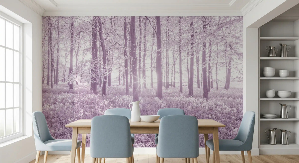 Sunlit Forest Canopy in Pastel Lilac Wall Mural