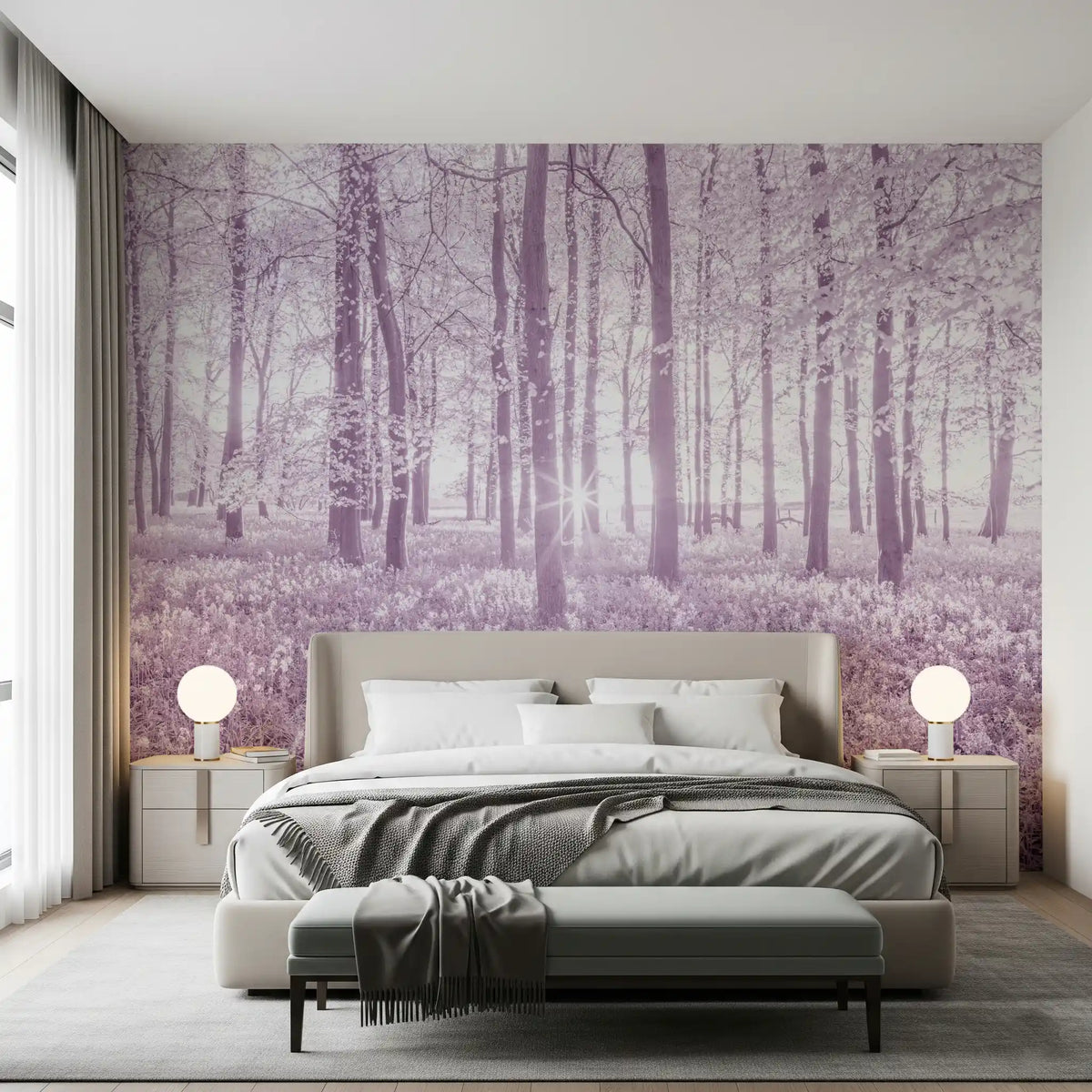 Sunlit Forest Canopy in Pastel Lilac Wall Mural