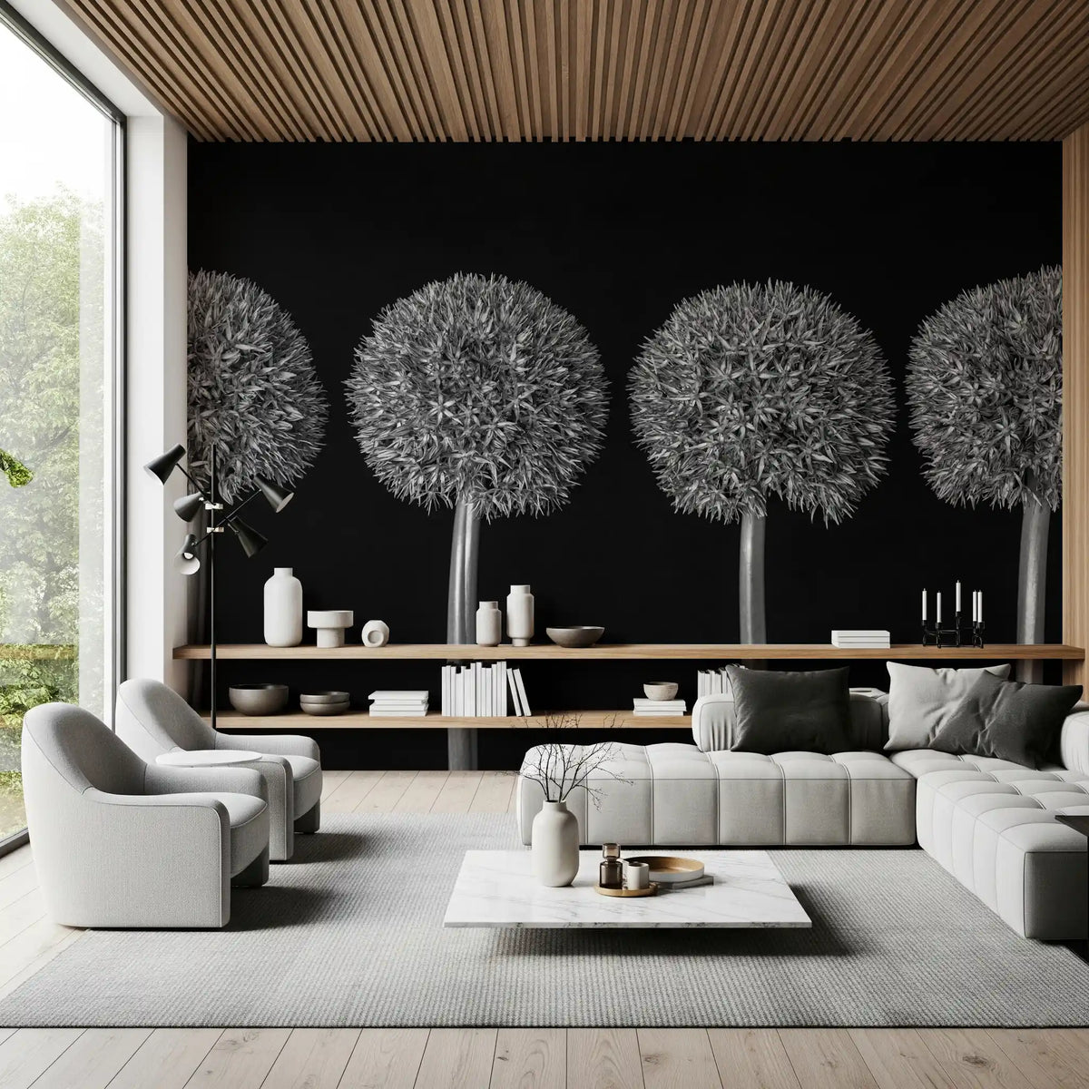 Geometric Allium Floral Pattern Wall Mural