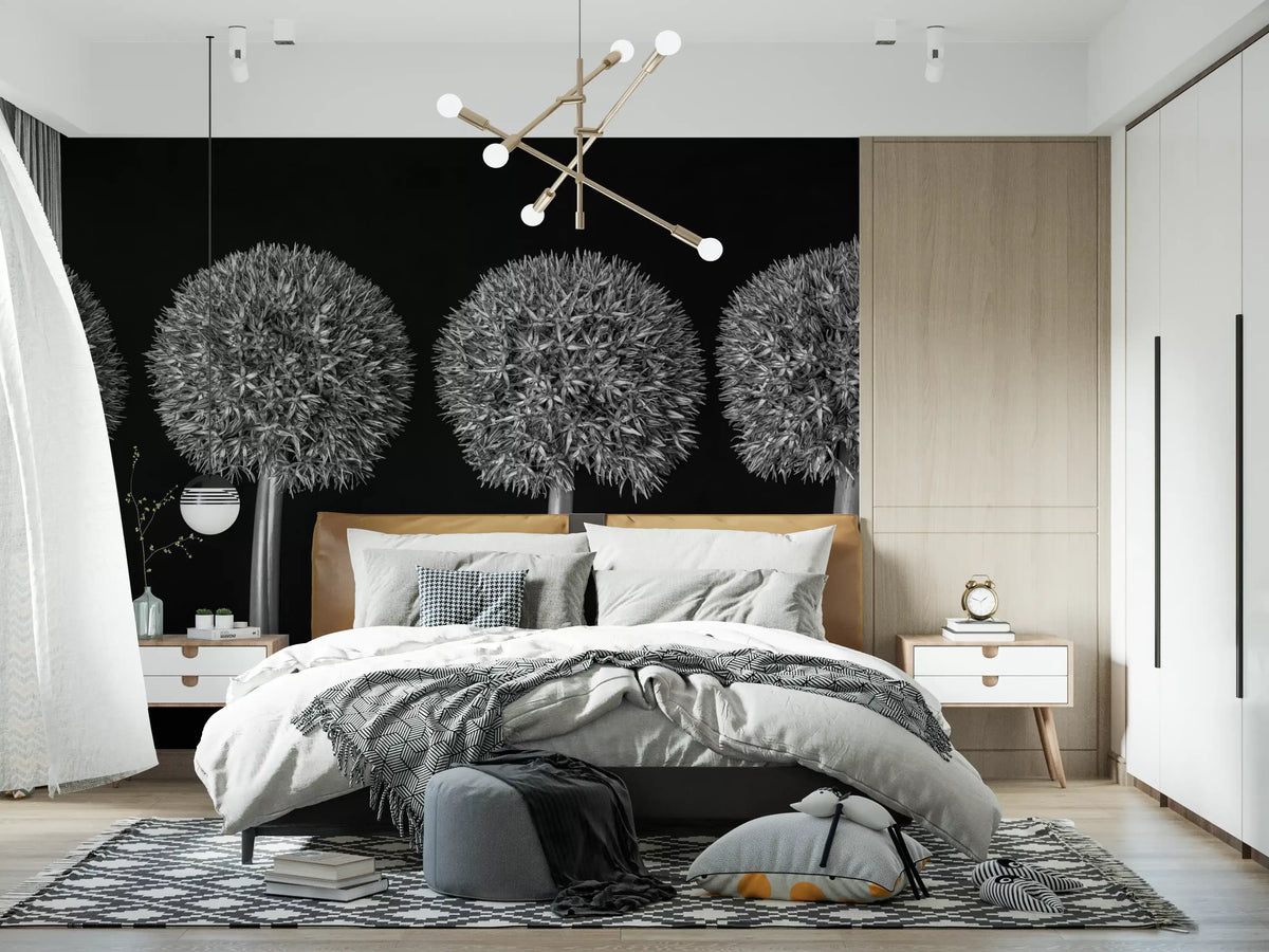Geometric Allium Floral Pattern Wall Mural