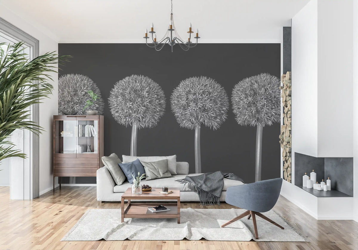 Geometric Allium Floral Pattern Wall Mural