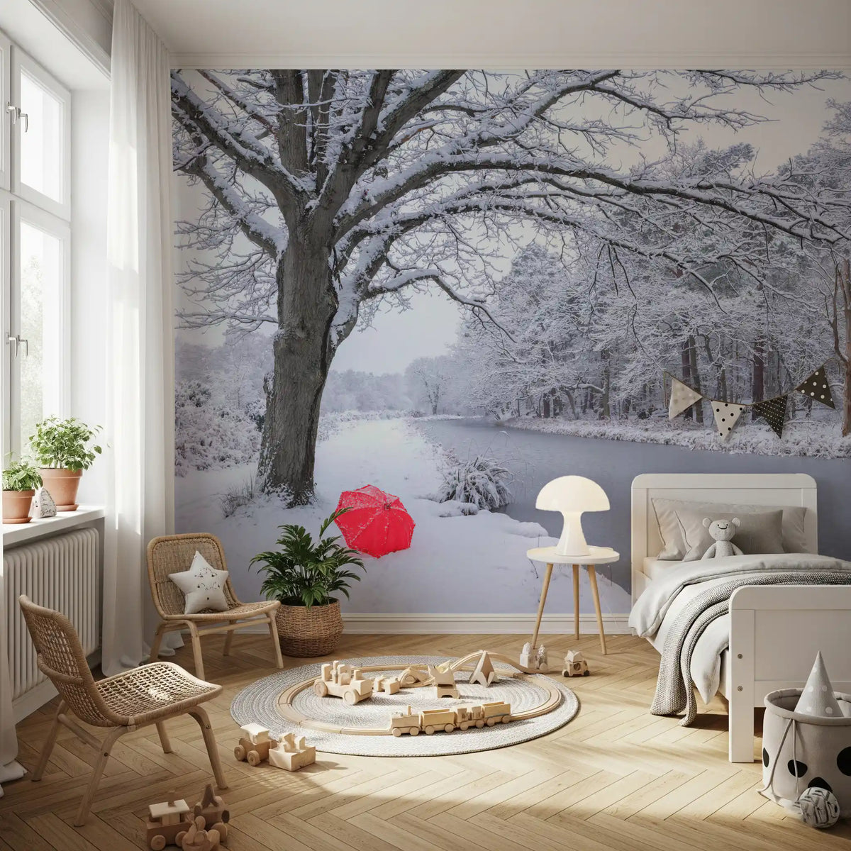Frozen Canal Winter Woodland Wall Mural