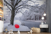 Frozen Canal Winter Woodland Wall Mural