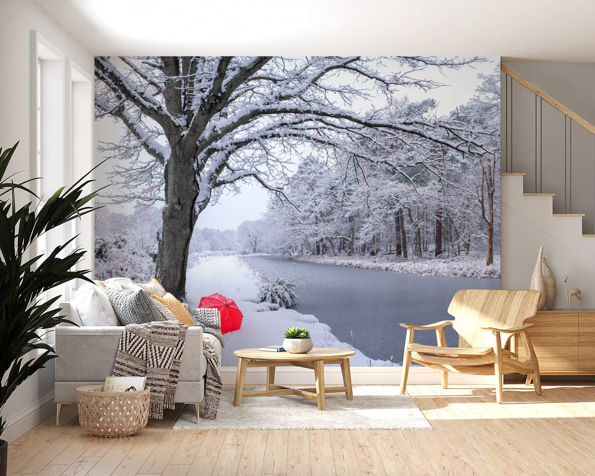 Frozen Canal Winter Woodland Wall Mural