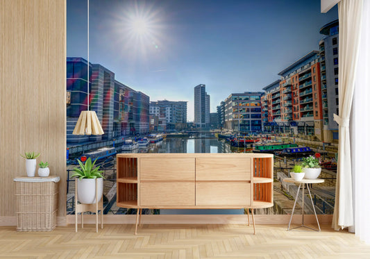 Sunlit Riverside Metropolitan Architecture Wall Mural