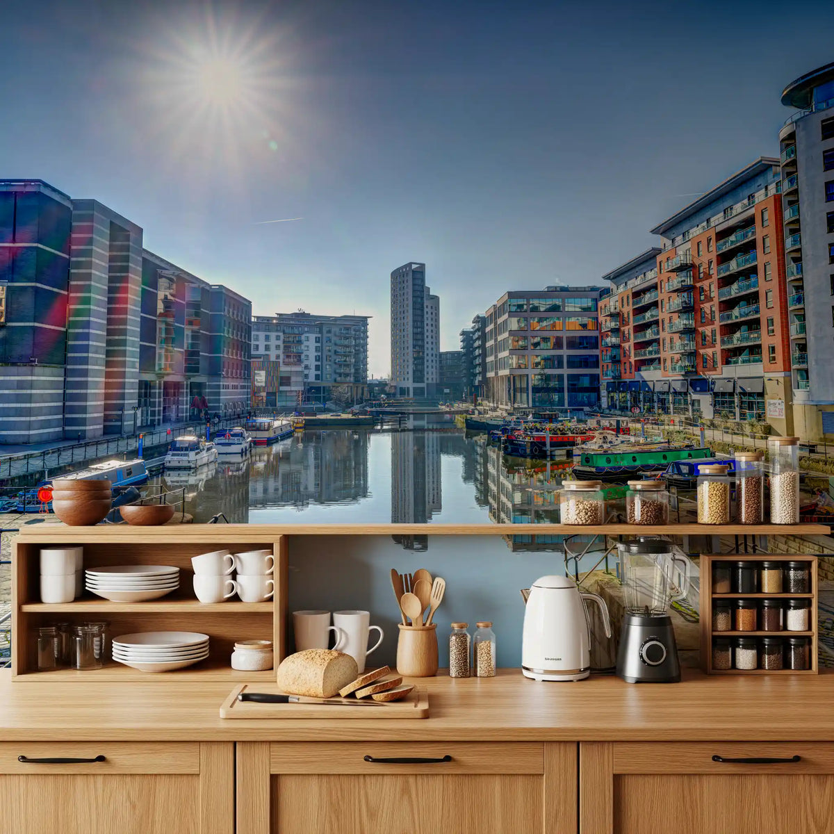 Sunlit Riverside Metropolitan Architecture Wall Mural
