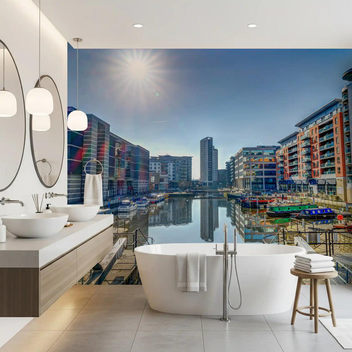 Sunlit Riverside Metropolitan Architecture Wall Mural
