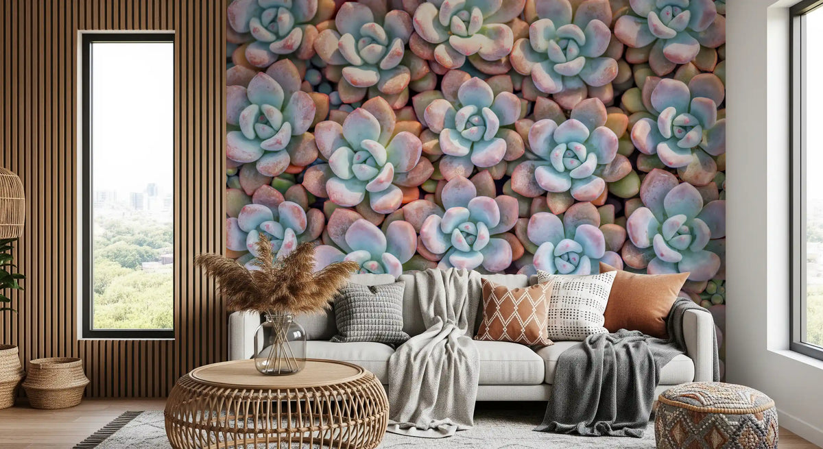Desert Bloom Succulent Motif Wall Mural