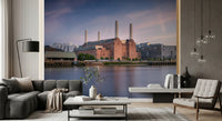 Industrial Riverside Sunset Scene Wall Mural