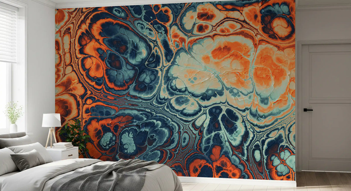 Ocean Fire Abstract Fluid Marble Pattern