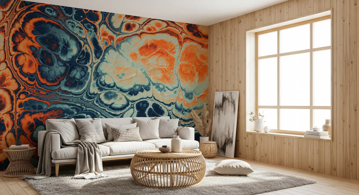 Ocean Fire Abstract Fluid Marble Pattern