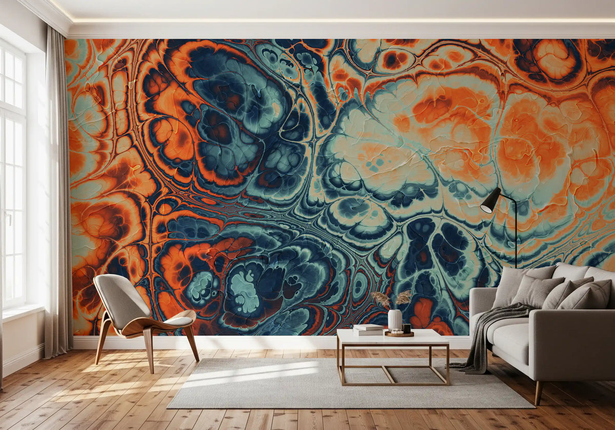 Ocean Fire Abstract Fluid Marble Pattern